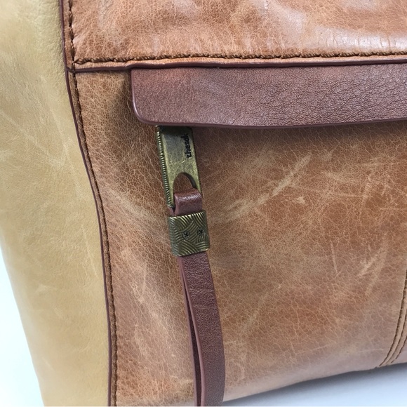 THE SAK Tan/Brown Distressed Leather Boho Hobo Shoulder Bag with Feathers Charm - Picture 3 of 12